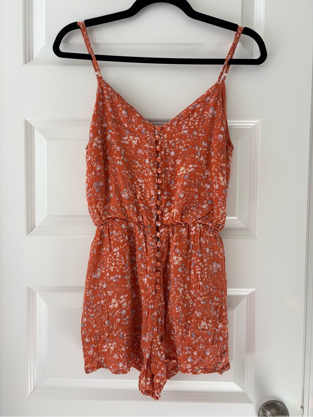 By Together Orange Floral Button-Front One-Piece Romper S